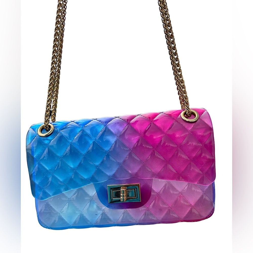 Purple & Blue 2 Tone Jelly Purse With Gold Accents